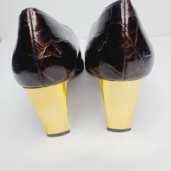Vintage 90s J. Renee Bronze Metallic Block Heel Square Pointy Toe Heels size 8 - Picture 8 of 15